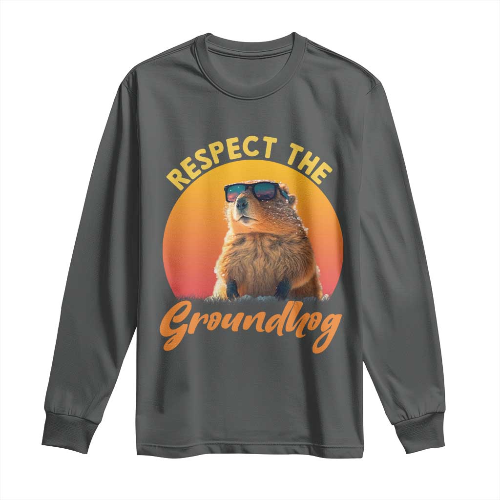 Funny Groundhog Day Long Sleeve Shirt Respect The Groundhog Woodchuck - Wonder Print Shop
