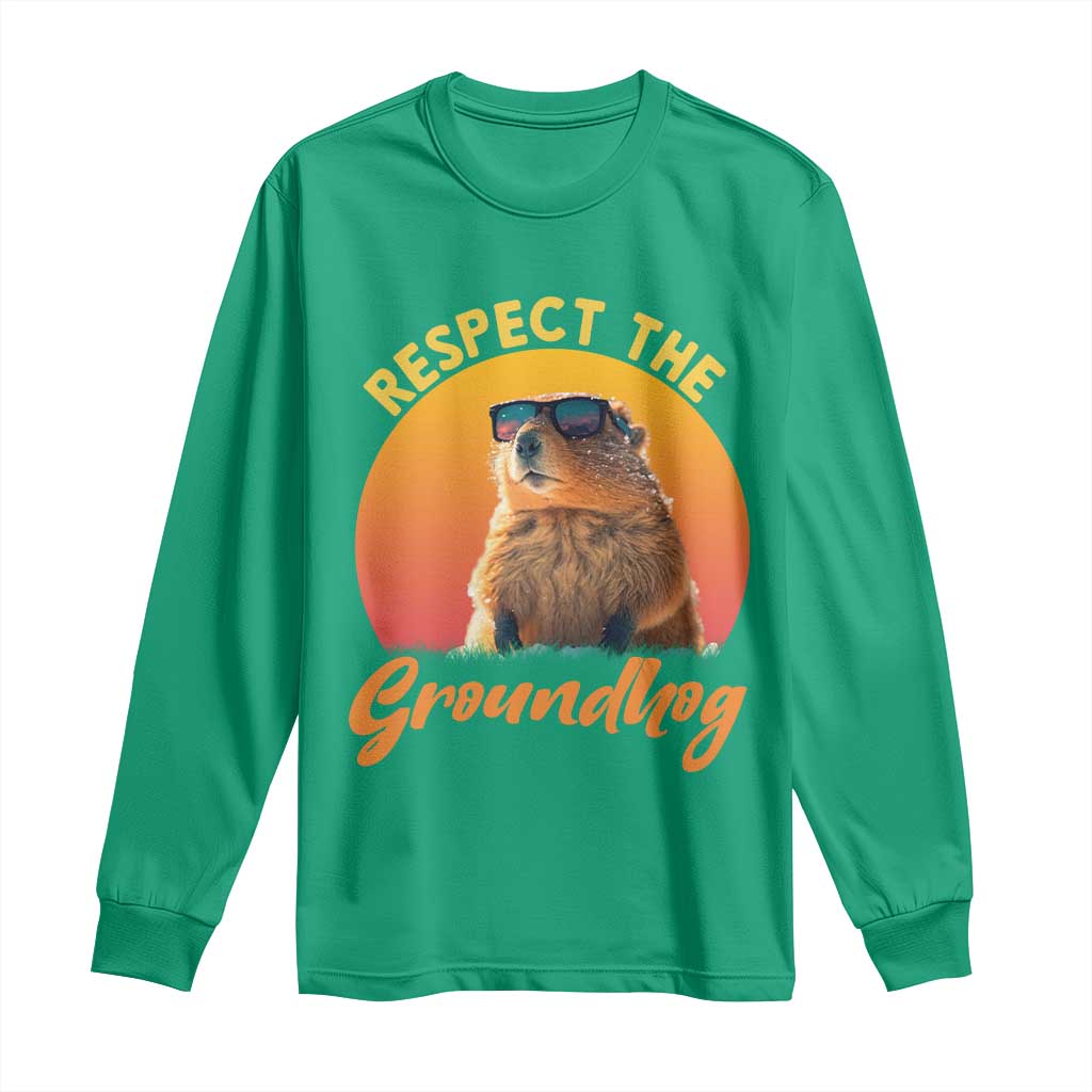 Funny Groundhog Day Long Sleeve Shirt Respect The Groundhog Woodchuck - Wonder Print Shop