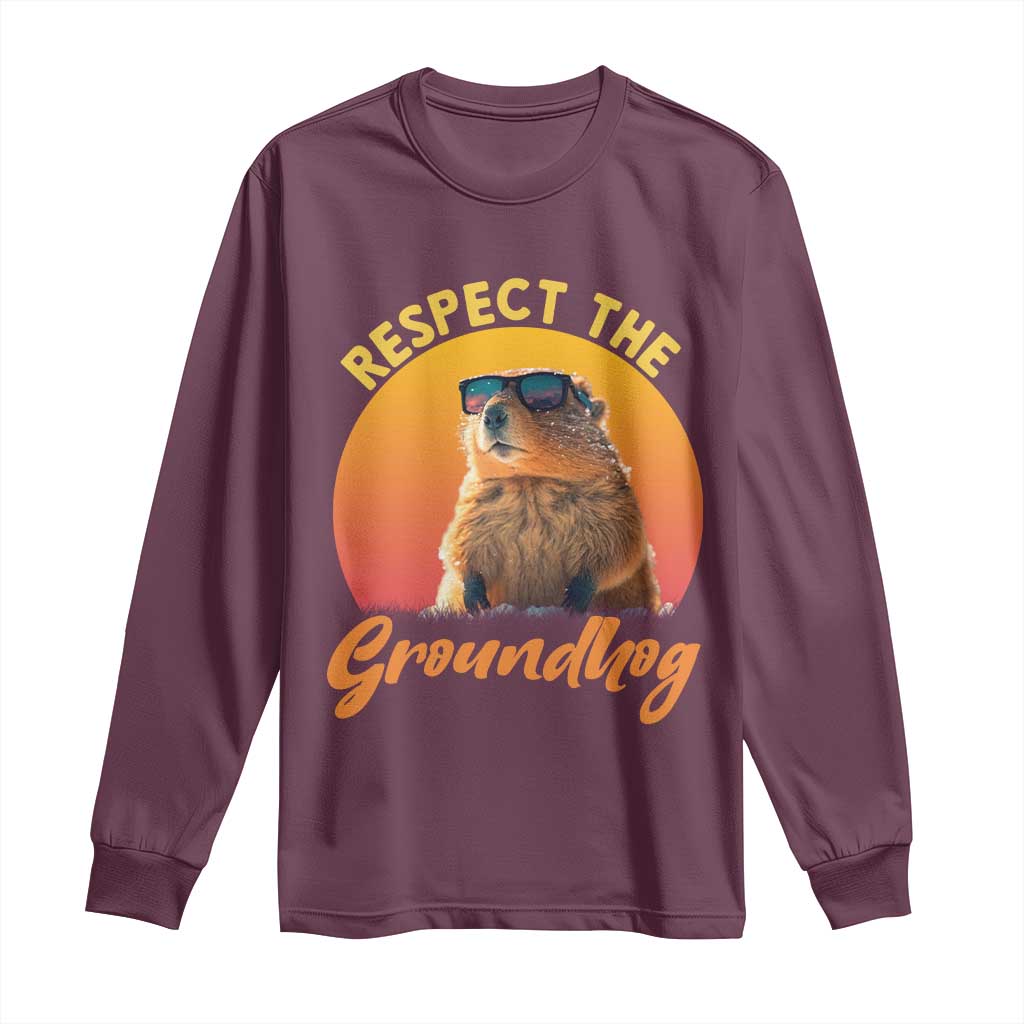 Funny Groundhog Day Long Sleeve Shirt Respect The Groundhog Woodchuck - Wonder Print Shop