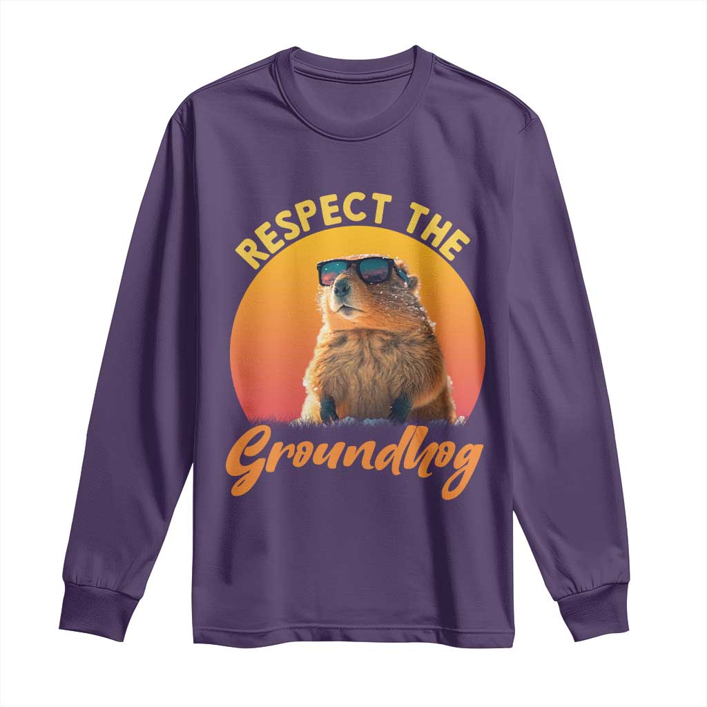 Funny Groundhog Day Long Sleeve Shirt Respect The Groundhog Woodchuck - Wonder Print Shop