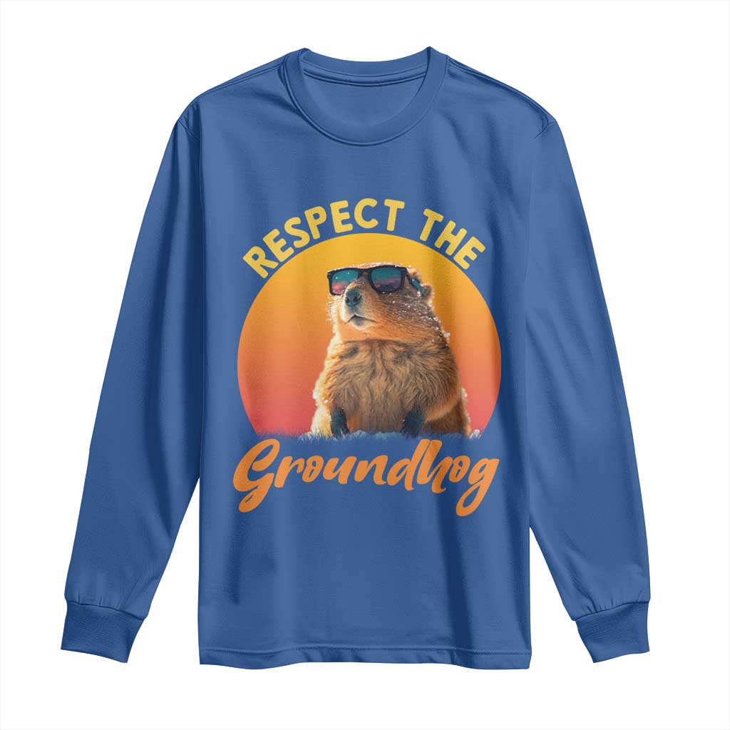 Funny Groundhog Day Long Sleeve Shirt Respect The Groundhog Woodchuck - Wonder Print Shop