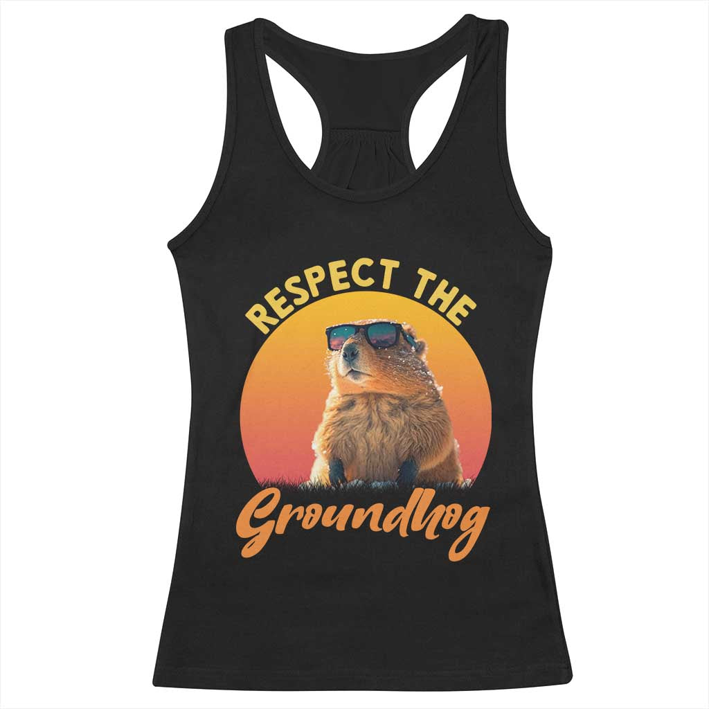 Funny Groundhog Day Racerback Tank Top Respect The Groundhog Woodchuck - Wonder Print Shop