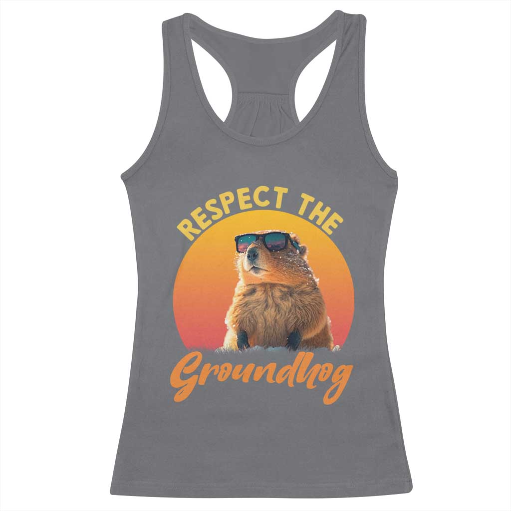 Funny Groundhog Day Racerback Tank Top Respect The Groundhog Woodchuck - Wonder Print Shop