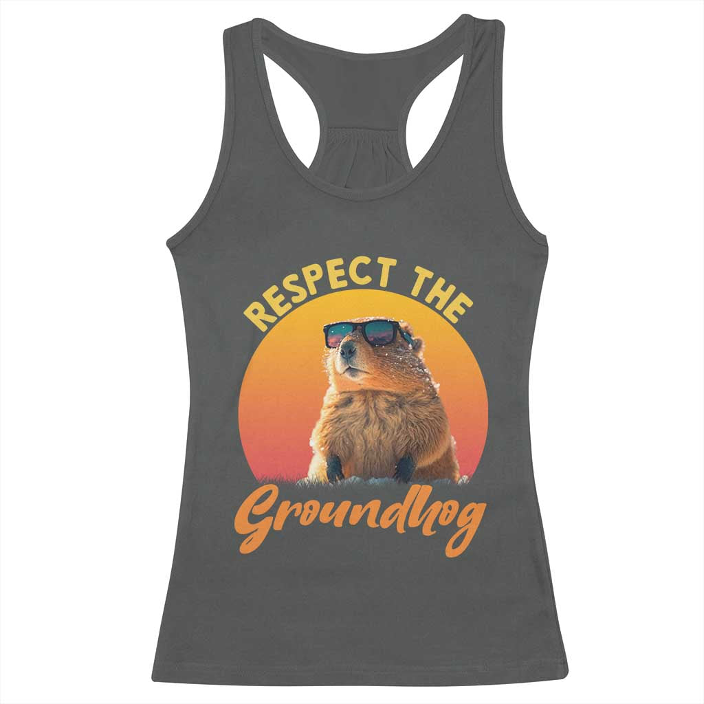 Funny Groundhog Day Racerback Tank Top Respect The Groundhog Woodchuck - Wonder Print Shop