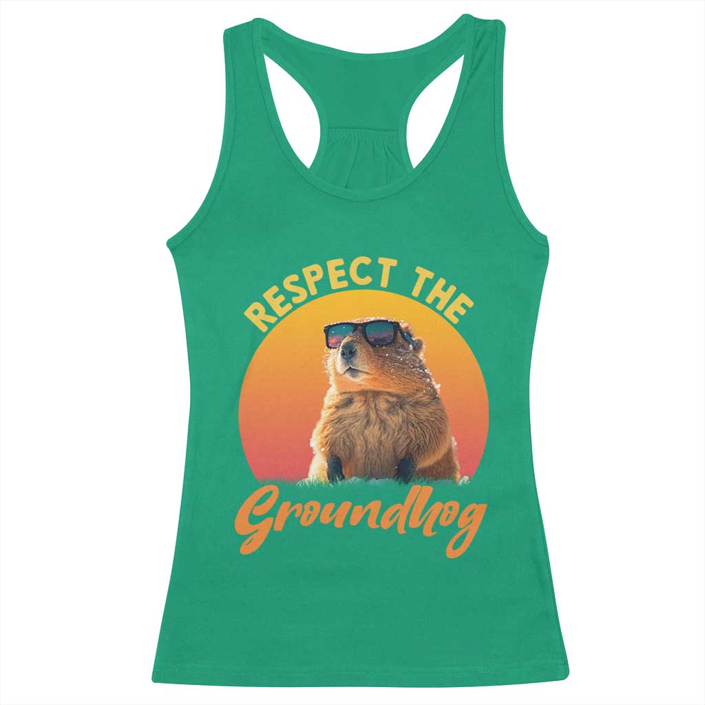 Funny Groundhog Day Racerback Tank Top Respect The Groundhog Woodchuck - Wonder Print Shop