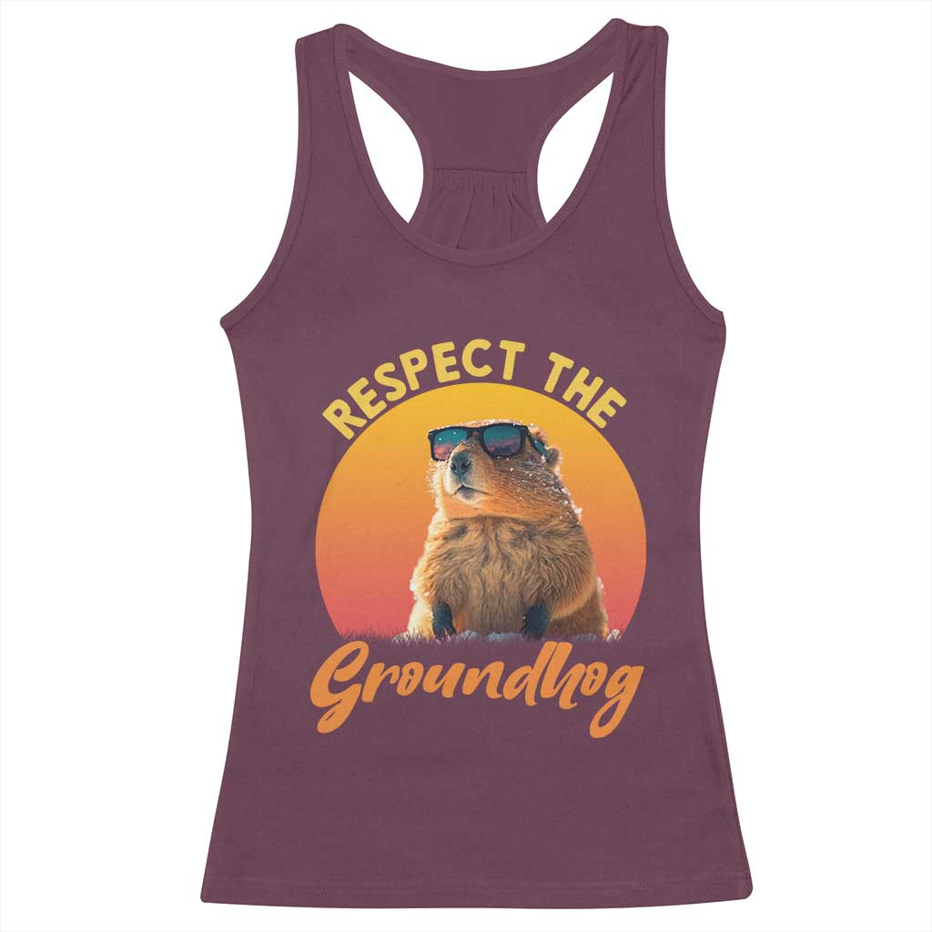 Funny Groundhog Day Racerback Tank Top Respect The Groundhog Woodchuck - Wonder Print Shop