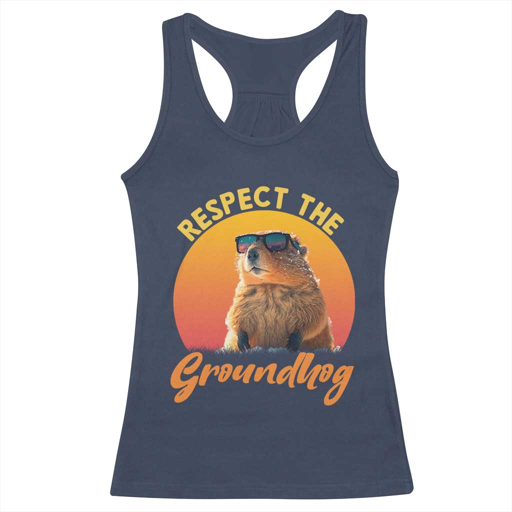 Funny Groundhog Day Racerback Tank Top Respect The Groundhog Woodchuck - Wonder Print Shop