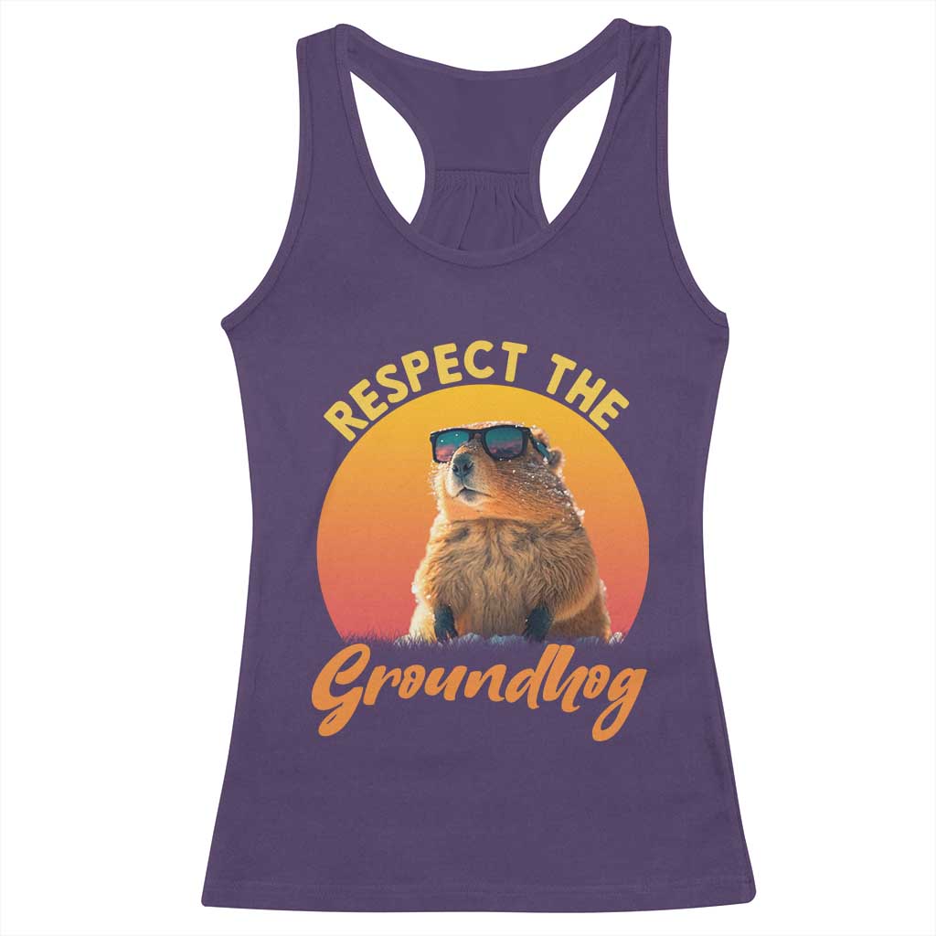 Funny Groundhog Day Racerback Tank Top Respect The Groundhog Woodchuck - Wonder Print Shop