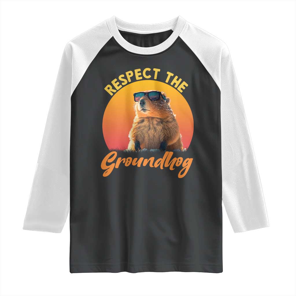 Funny Groundhog Day Raglan Shirt Respect The Groundhog Woodchuck - Wonder Print Shop