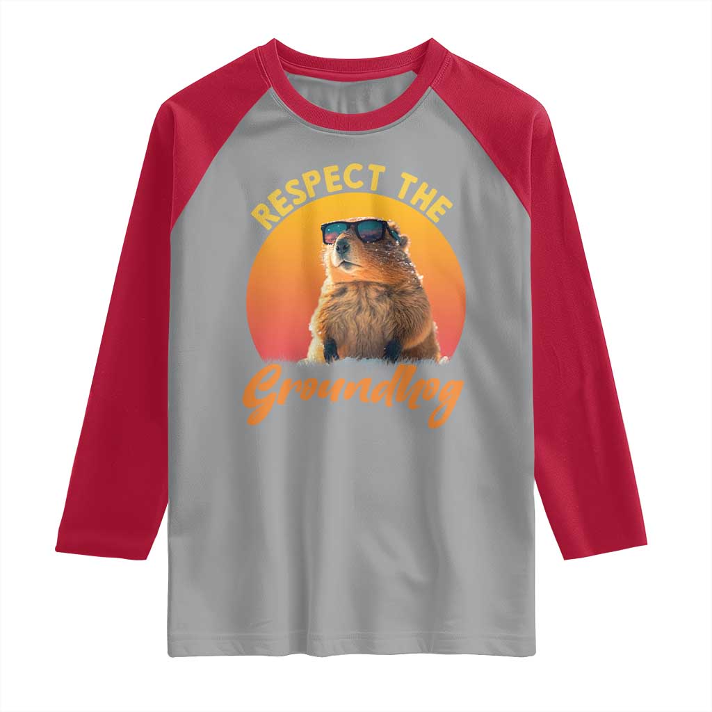 Funny Groundhog Day Raglan Shirt Respect The Groundhog Woodchuck - Wonder Print Shop