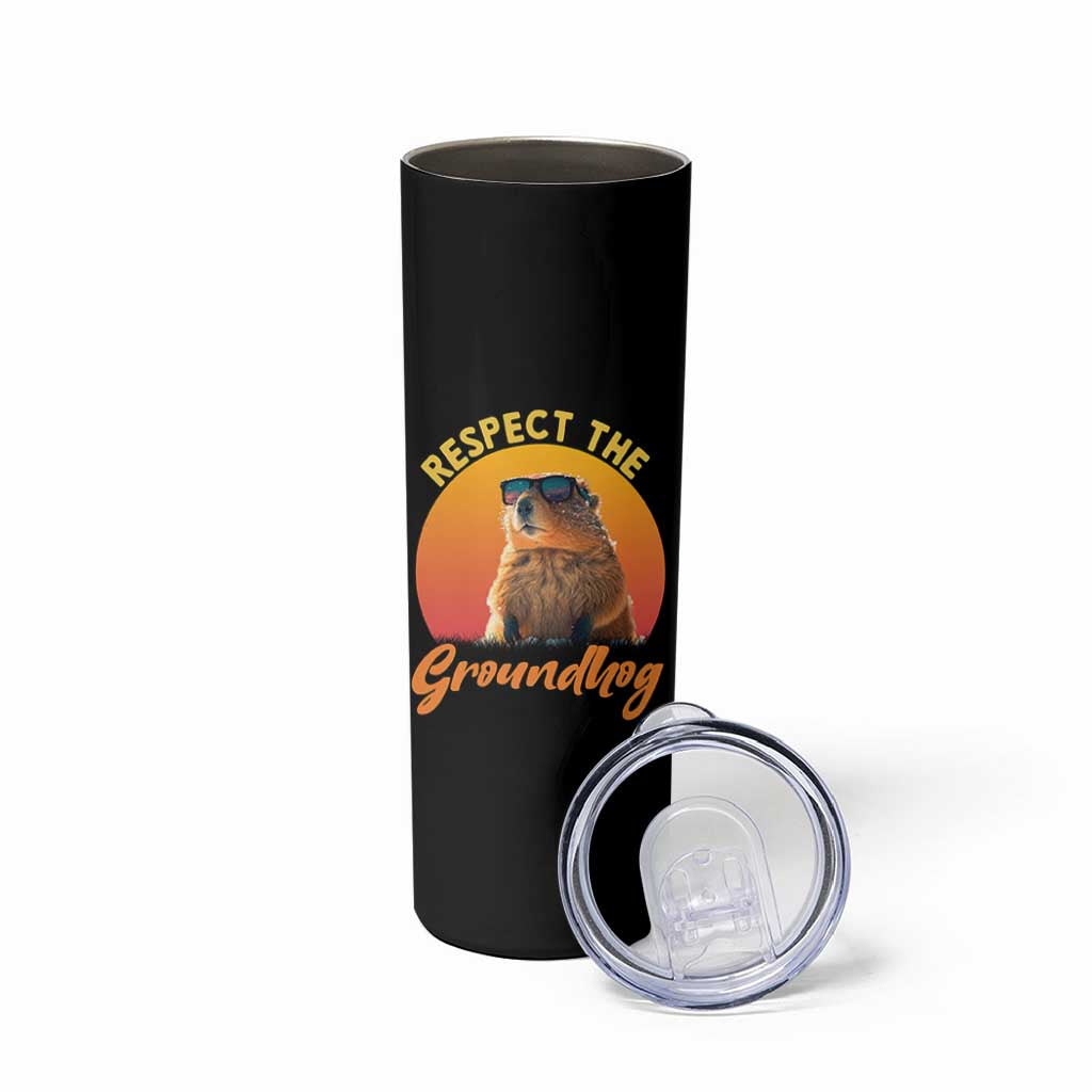 Funny Groundhog Day Skinny Tumbler Respect The Groundhog Woodchuck - Wonder Print Shop