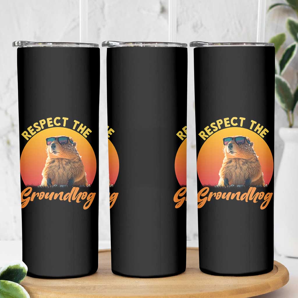 Funny Groundhog Day Skinny Tumbler Respect The Groundhog Woodchuck - Wonder Print Shop