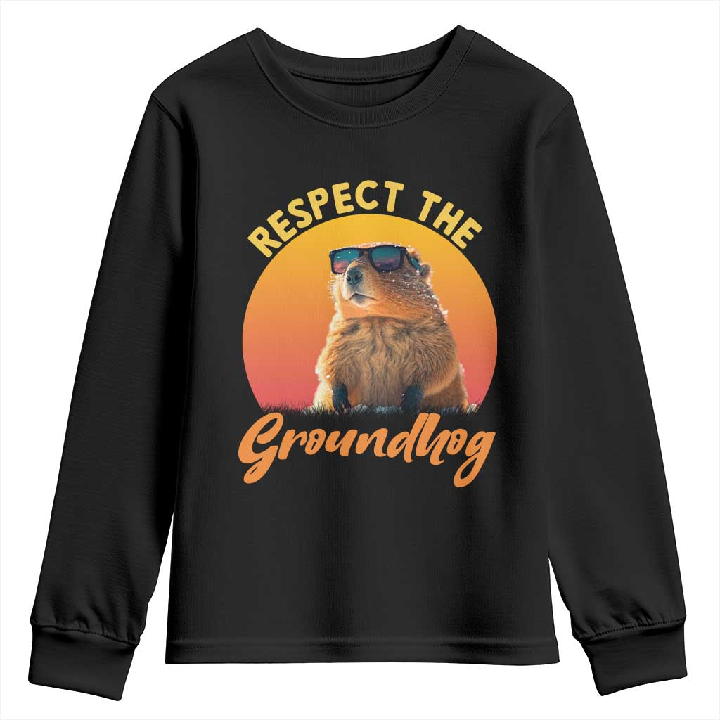 Funny Groundhog Day Youth Sweatshirt Respect The Groundhog Woodchuck - Wonder Print Shop