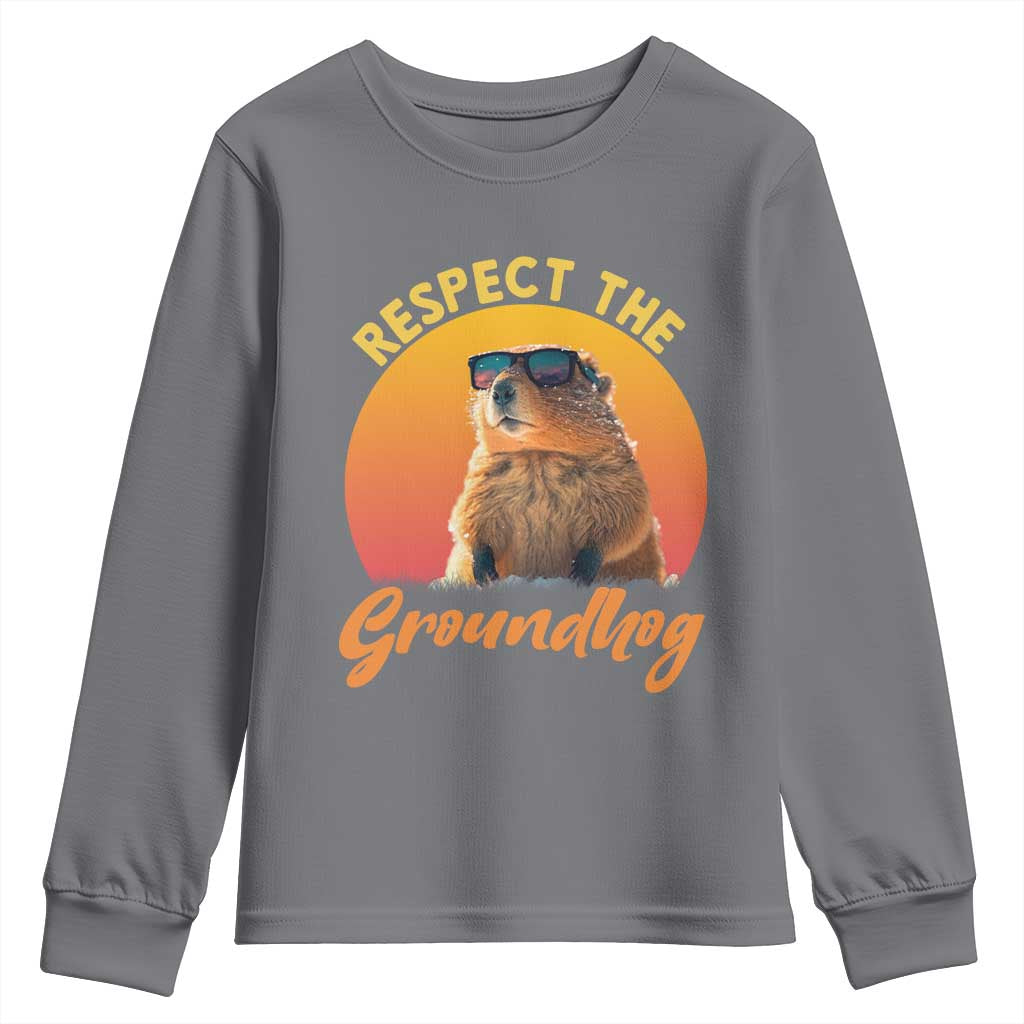 Funny Groundhog Day Youth Sweatshirt Respect The Groundhog Woodchuck - Wonder Print Shop