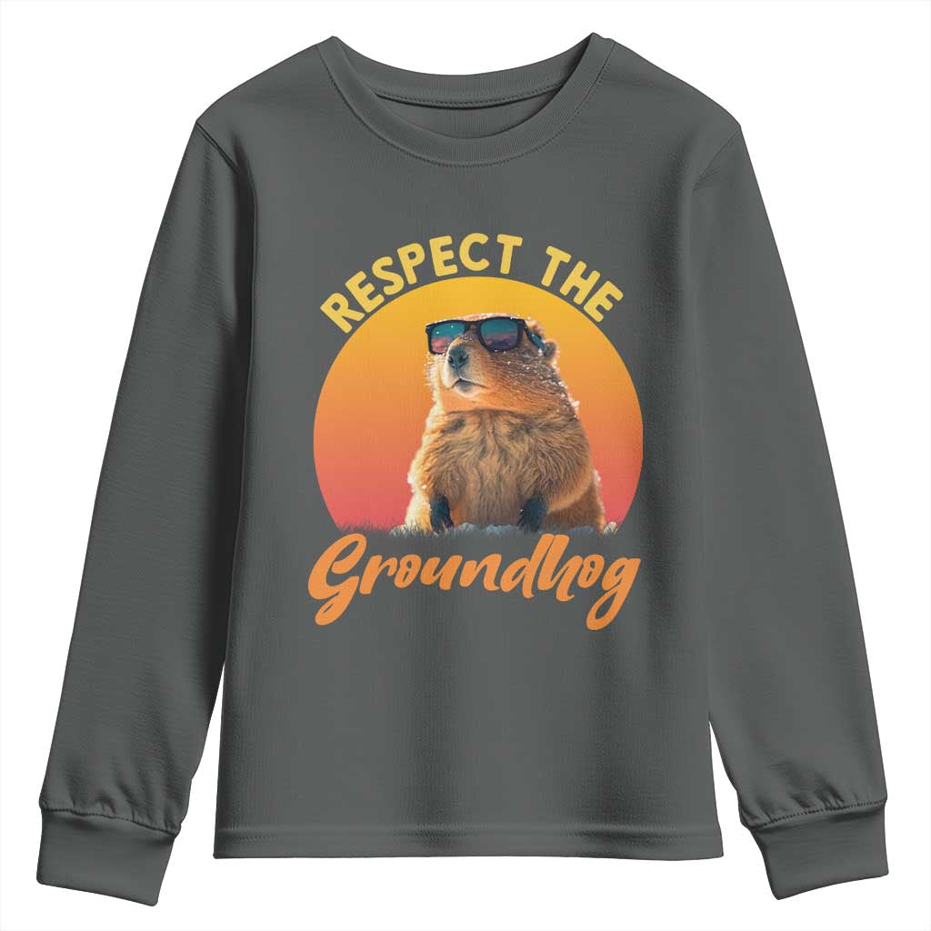 Funny Groundhog Day Youth Sweatshirt Respect The Groundhog Woodchuck - Wonder Print Shop