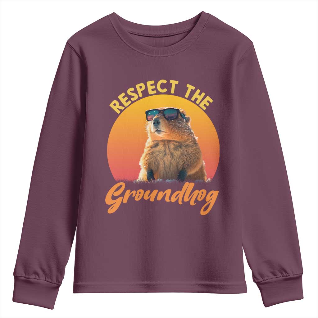 Funny Groundhog Day Youth Sweatshirt Respect The Groundhog Woodchuck - Wonder Print Shop