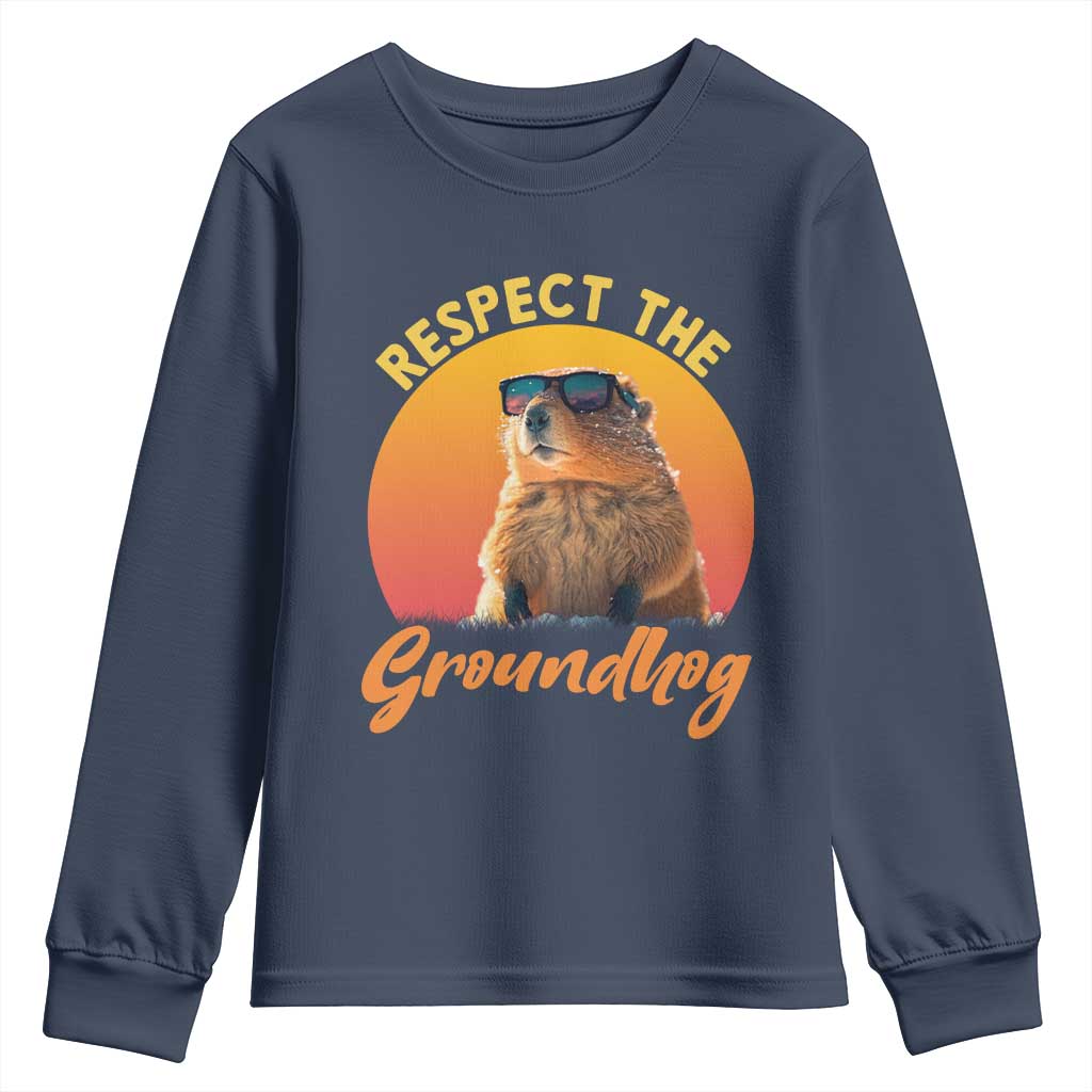 Funny Groundhog Day Youth Sweatshirt Respect The Groundhog Woodchuck - Wonder Print Shop