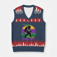 Funny Bigfoot Mardi Gras V-Neck Knit Sweater Vest Laissez Les Bons Temps Rouler Bald Cypress