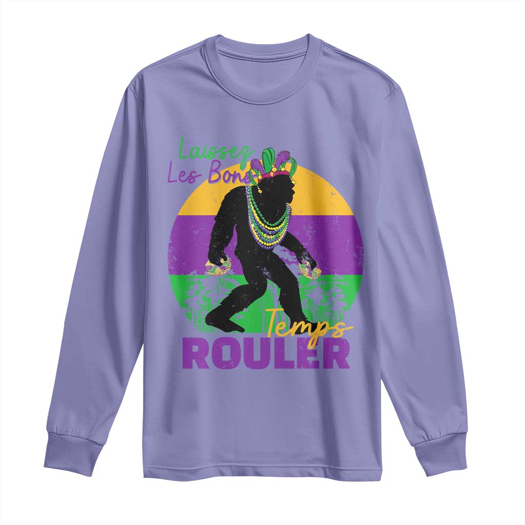Funny Bigfoot Mardi Gras Long Sleeve Shirt Laissez Les Bons Temps Rouler Bald Cypress