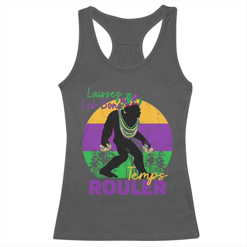 Funny Bigfoot Mardi Gras Racerback Tank Top Laissez Les Bons Temps Rouler Bald Cypress