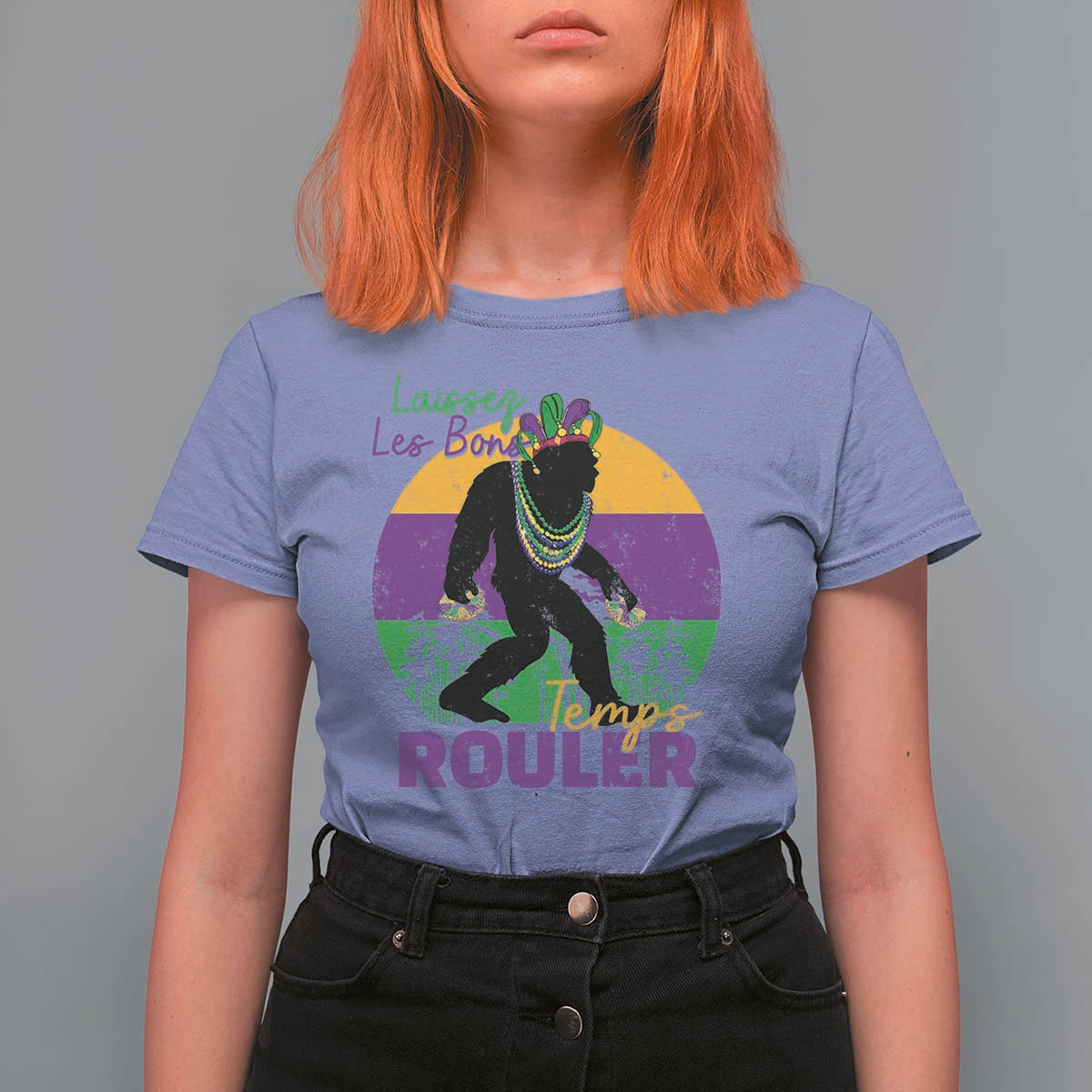 Funny Bigfoot Mardi Gras T Shirt For Women Laissez Les Bons Temps Rouler Bald Cypress