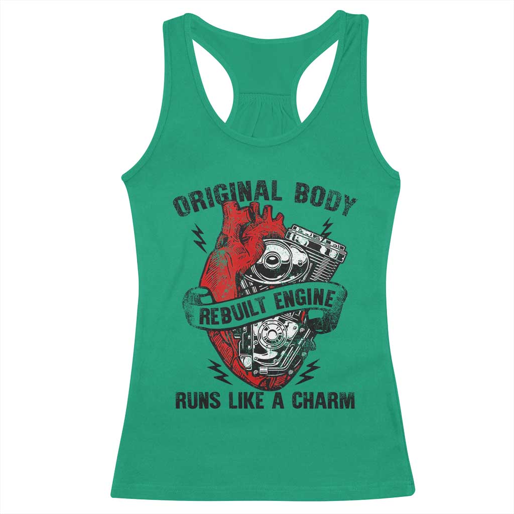 Funny Heart Surgery Racerback Tank Top Original Body Rebuilt Engine Runs Like A Charm Mechanical Heart