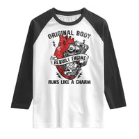 Funny Open Heart Surgery Recovery Survivor Raglan Shirt Original Body Rebuilt Engine Runs Like A Charm Mechanical Heart