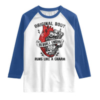 Funny Open Heart Surgery Recovery Survivor Raglan Shirt Original Body Rebuilt Engine Runs Like A Charm Mechanical Heart