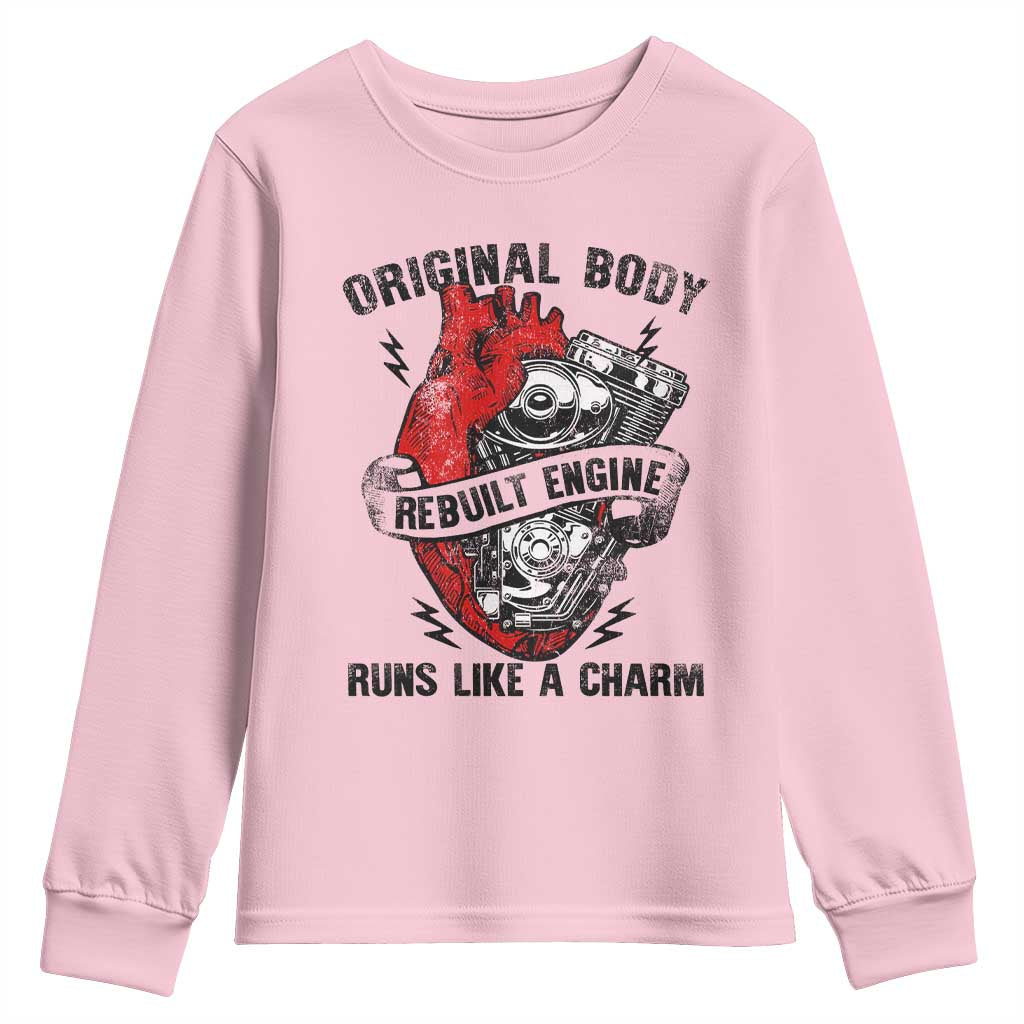Funny Heart Surgery Youth Sweatshirt Original Body Rebuilt Engine Runs Like A Charm Mechanical Heart