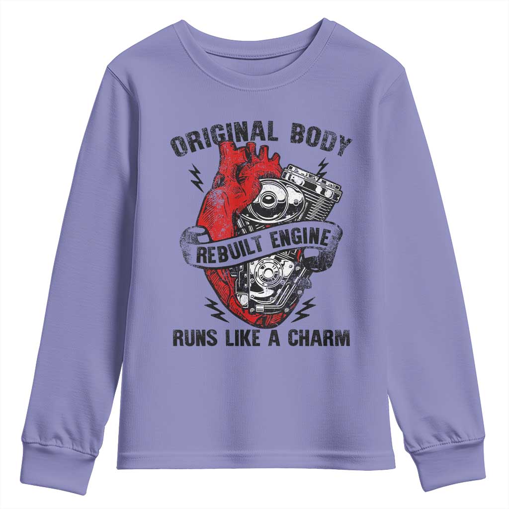Funny Heart Surgery Youth Sweatshirt Original Body Rebuilt Engine Runs Like A Charm Mechanical Heart