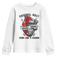Funny Heart Surgery Youth Sweatshirt Original Body Rebuilt Engine Runs Like A Charm Mechanical Heart