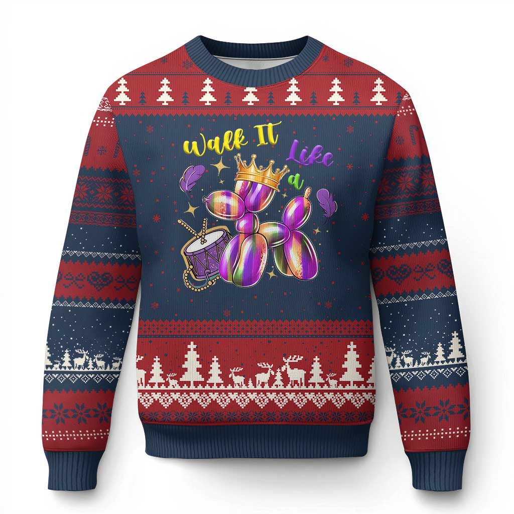 Funny Mardi Gras Ugly Christmas Sweater Walk It Like A Dog Balloon New Orleans