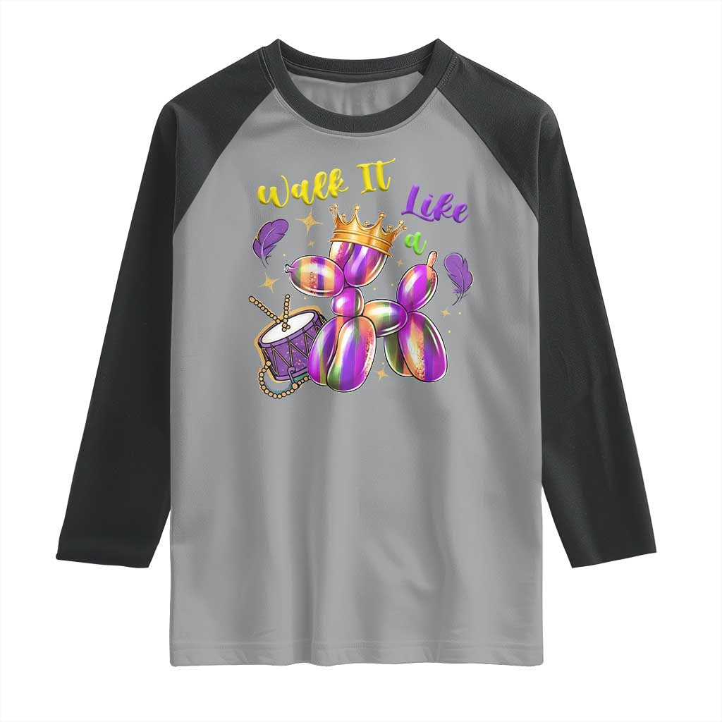 Funny Mardi Gras Raglan Shirt Walk It Like A Dog Balloon New Orleans