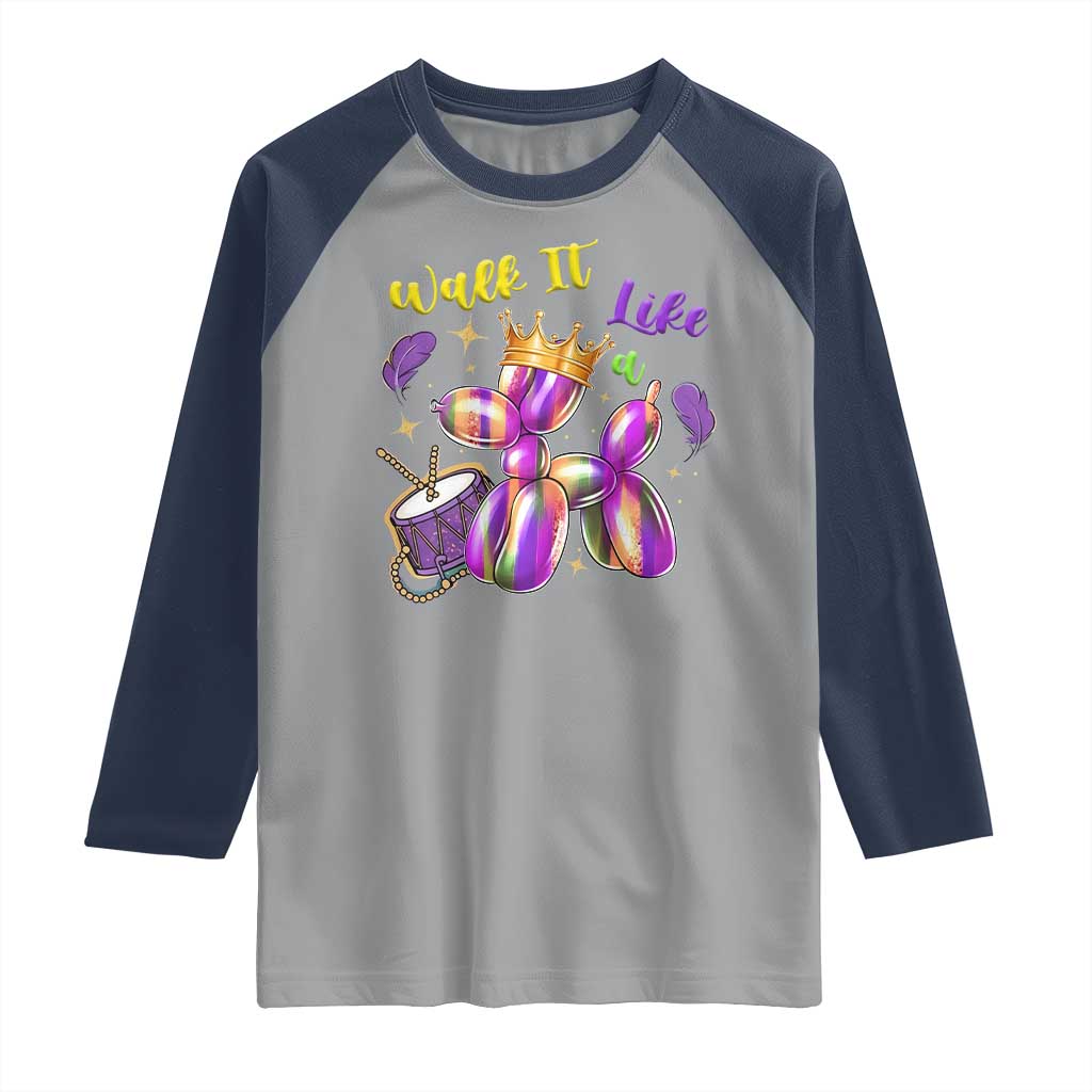 Funny Mardi Gras Raglan Shirt Walk It Like A Dog Balloon New Orleans