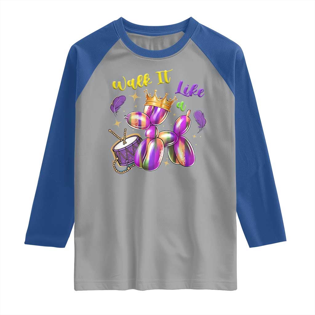 Funny Mardi Gras Raglan Shirt Walk It Like A Dog Balloon New Orleans