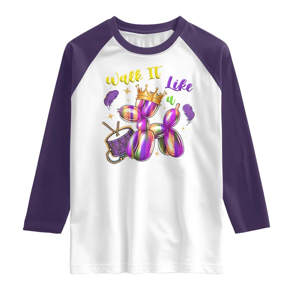 Funny Mardi Gras Raglan Shirt Walk It Like A Dog Balloon New Orleans