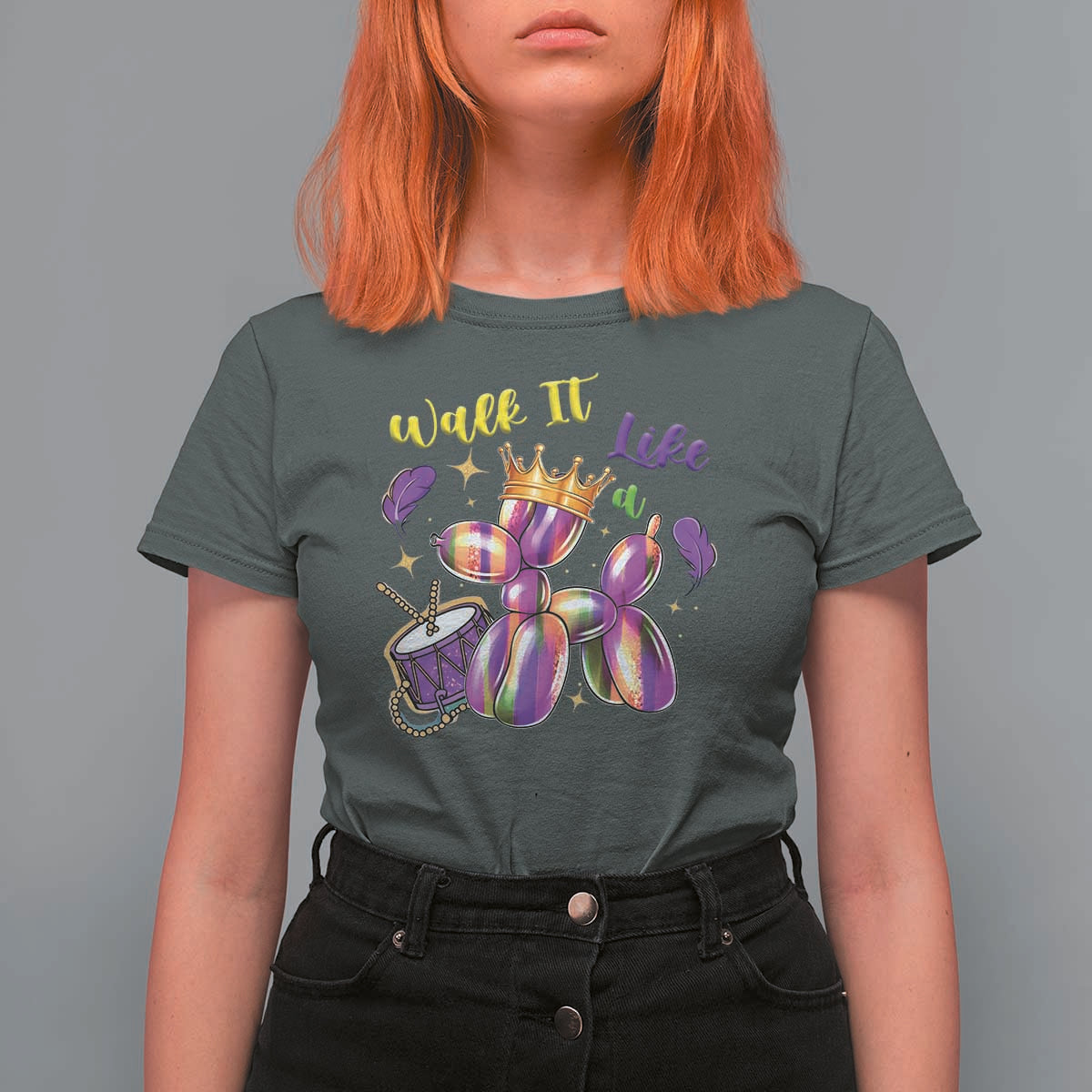 Funny Mardi Gras T Shirt For Women Walk It Like A Dog Balloon New Orleans