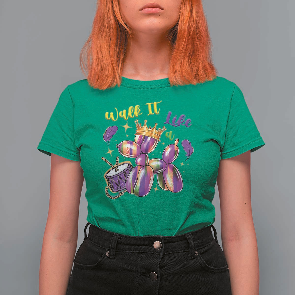 Funny Mardi Gras T Shirt For Women Walk It Like A Dog Balloon New Orleans