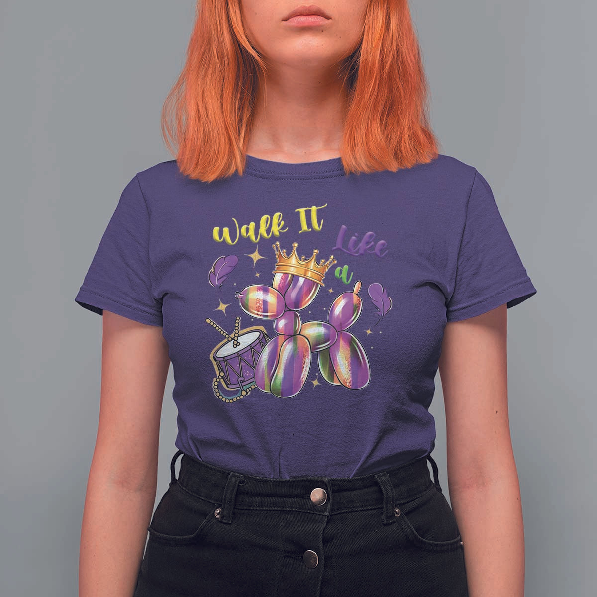 Funny Mardi Gras T Shirt For Women Walk It Like A Dog Balloon New Orleans