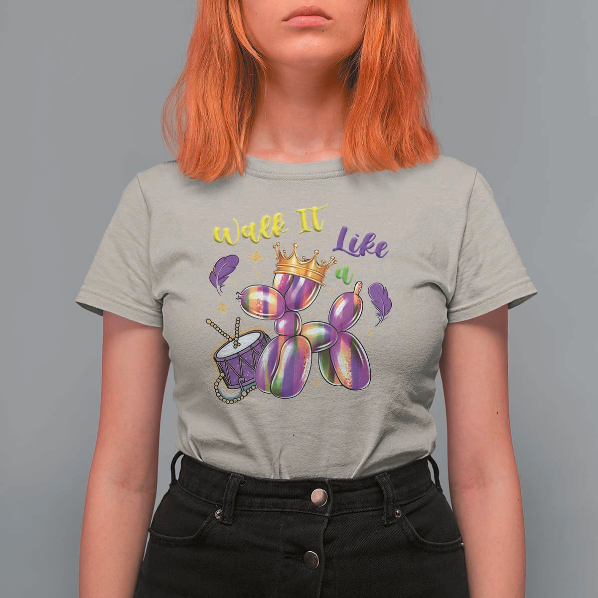 Funny Mardi Gras T Shirt For Women Walk It Like A Dog Balloon New Orleans