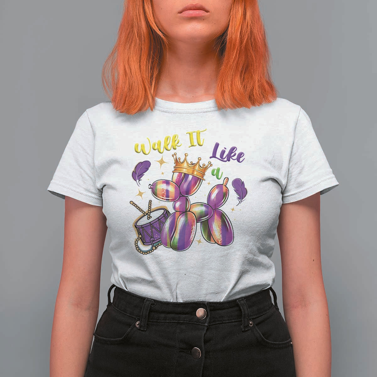 Funny Mardi Gras T Shirt For Women Walk It Like A Dog Balloon New Orleans