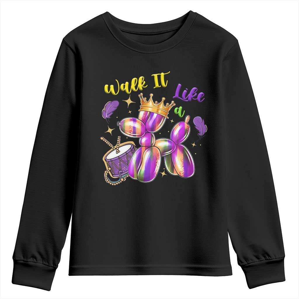 Funny Mardi Gras Youth Sweatshirt Walk It Like A Dog Balloon New Orleans