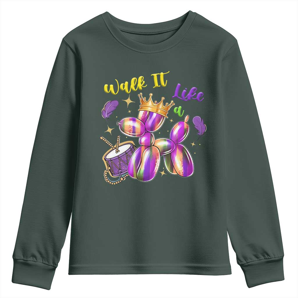 Funny Mardi Gras Youth Sweatshirt Walk It Like A Dog Balloon New Orleans
