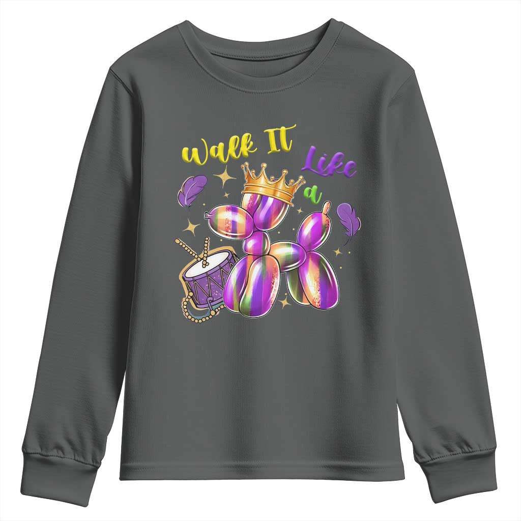 Funny Mardi Gras Youth Sweatshirt Walk It Like A Dog Balloon New Orleans