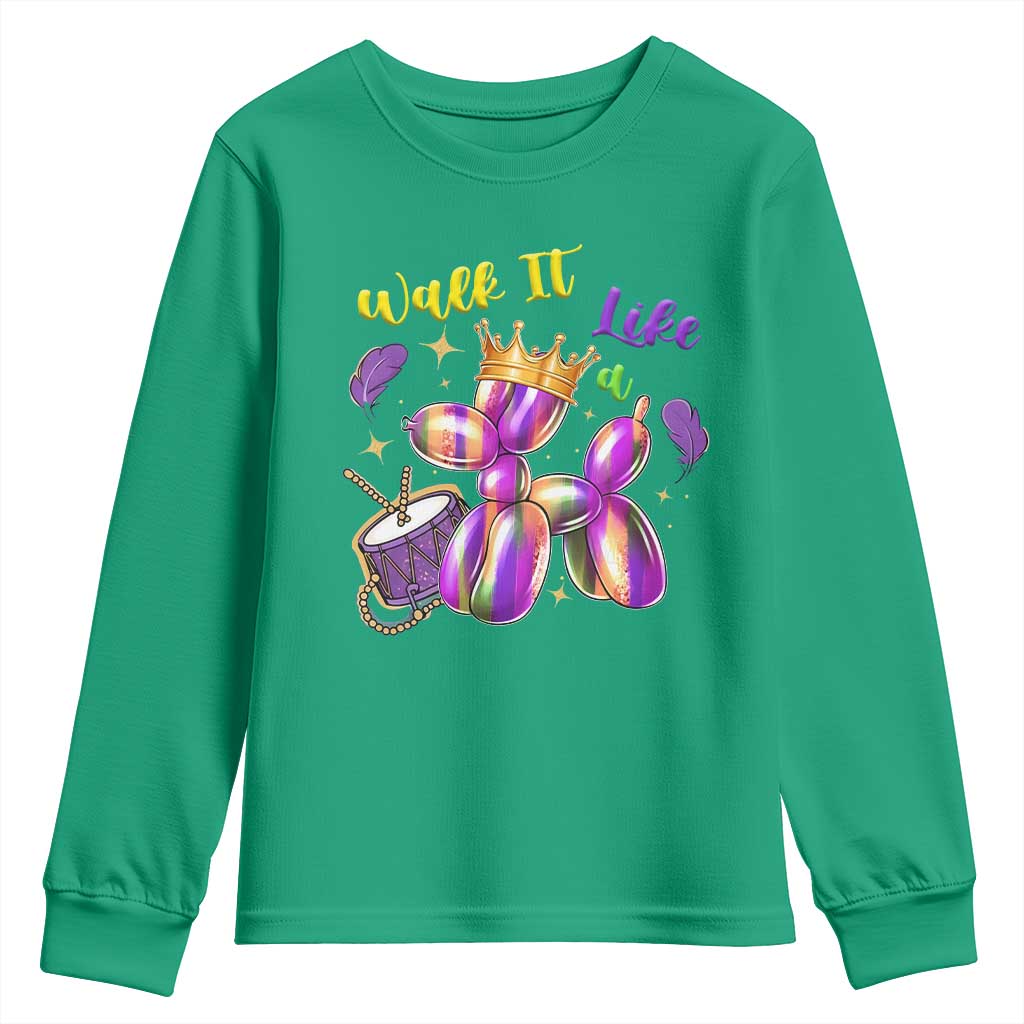 Funny Mardi Gras Youth Sweatshirt Walk It Like A Dog Balloon New Orleans