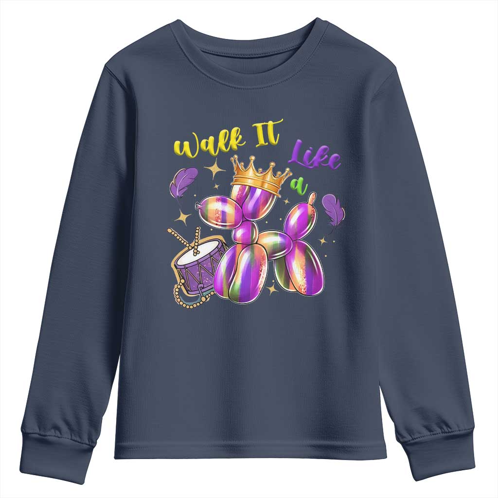 Funny Mardi Gras Youth Sweatshirt Walk It Like A Dog Balloon New Orleans