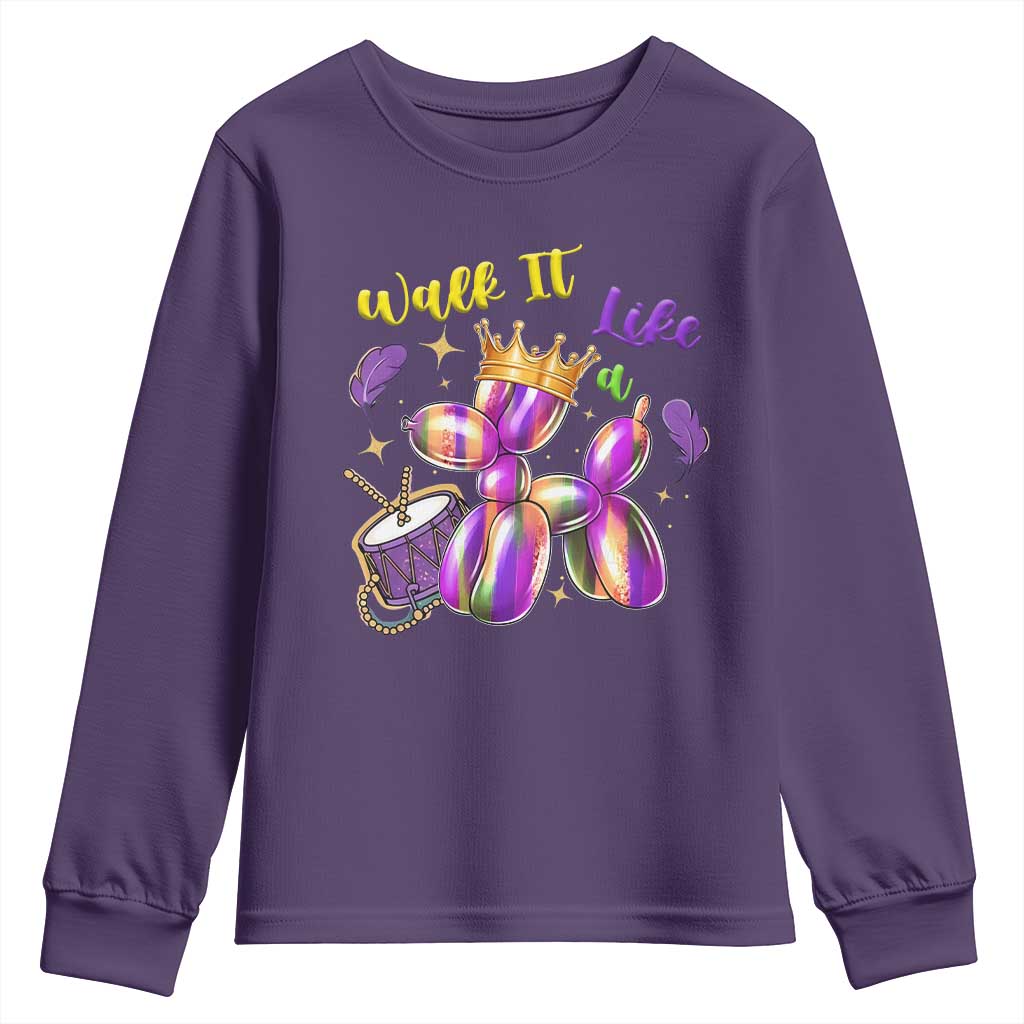 Funny Mardi Gras Youth Sweatshirt Walk It Like A Dog Balloon New Orleans