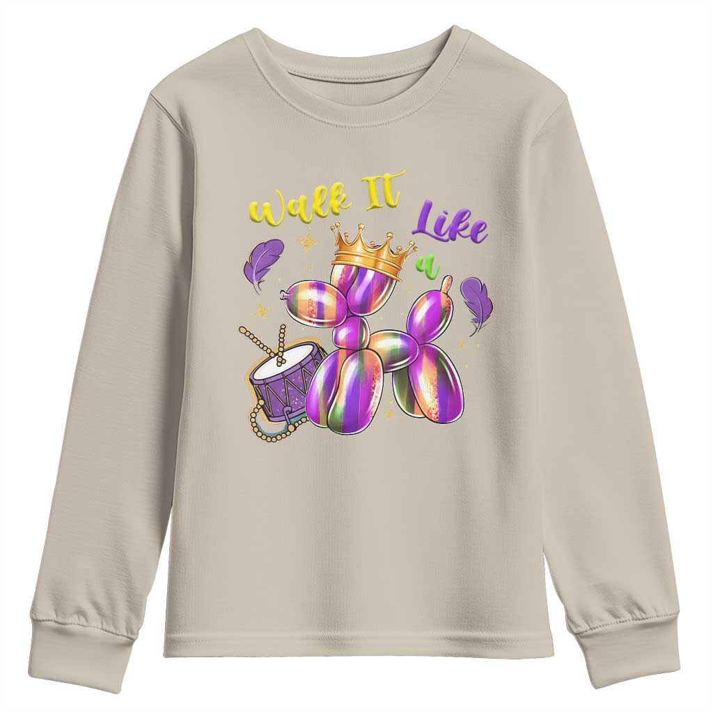 Funny Mardi Gras Youth Sweatshirt Walk It Like A Dog Balloon New Orleans