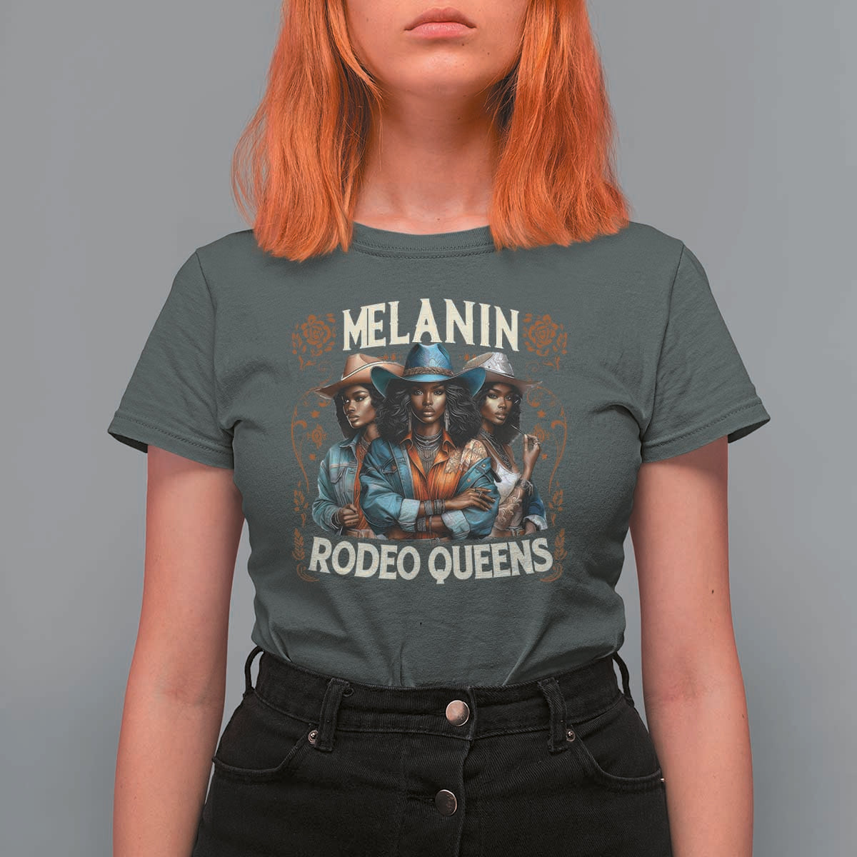 Melanin Rodeo Queen T Shirt For Women African American Melanin Black Cowgirl Swag