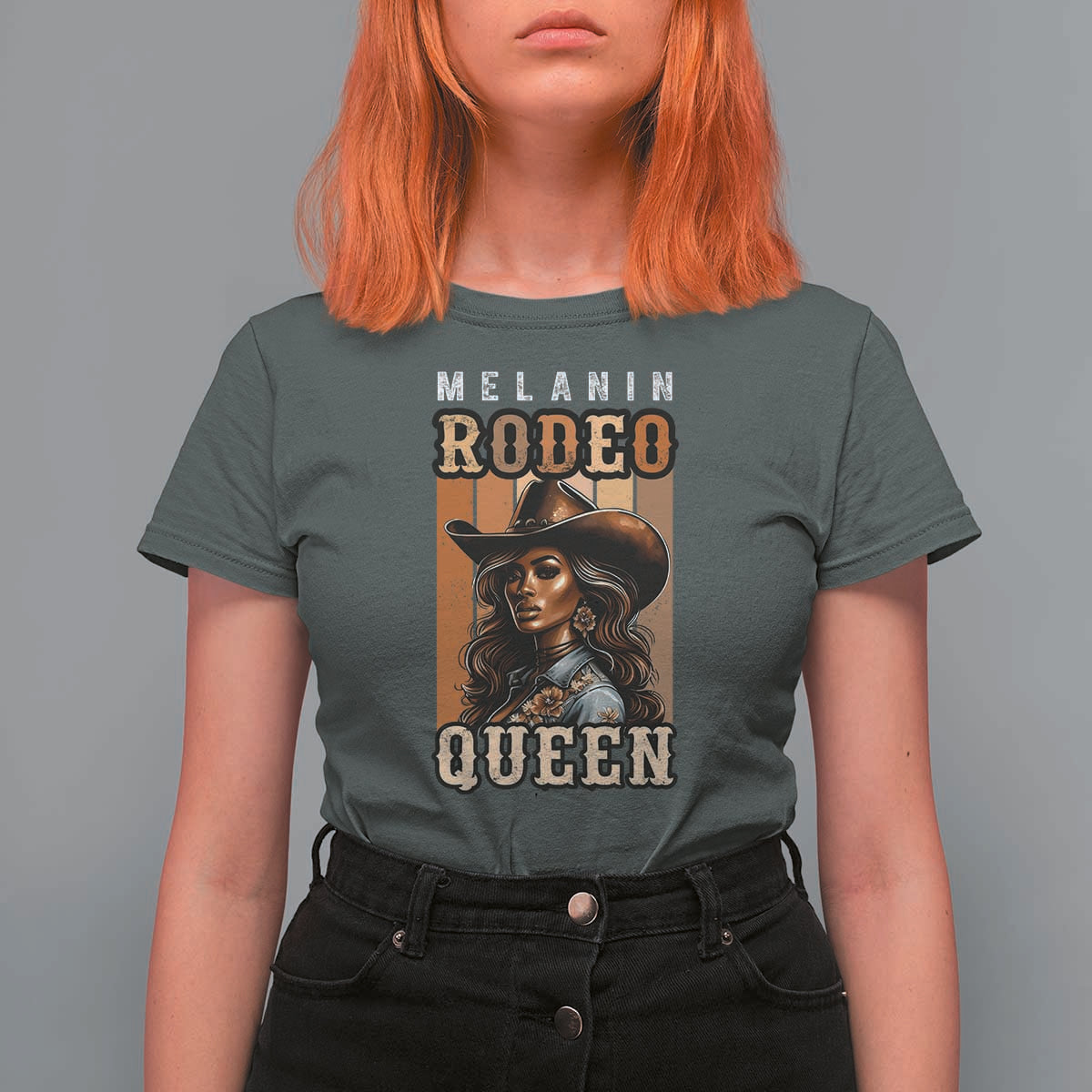 Melanin Rodeo Queen T Shirt For Women African American Melanin Black Cowgirl